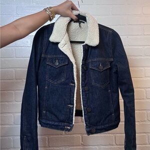 Maje Cream Sherpa Jean Jacket